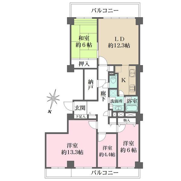 南向き・北向きの2面バルコニーで陽当たり・通風良好です