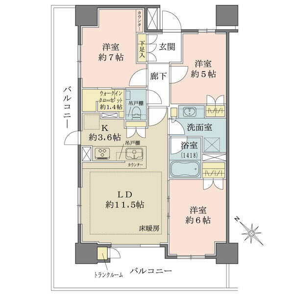 広々としたリビングは開放感があり、家族がゆったりとくつろげる空間になっています。