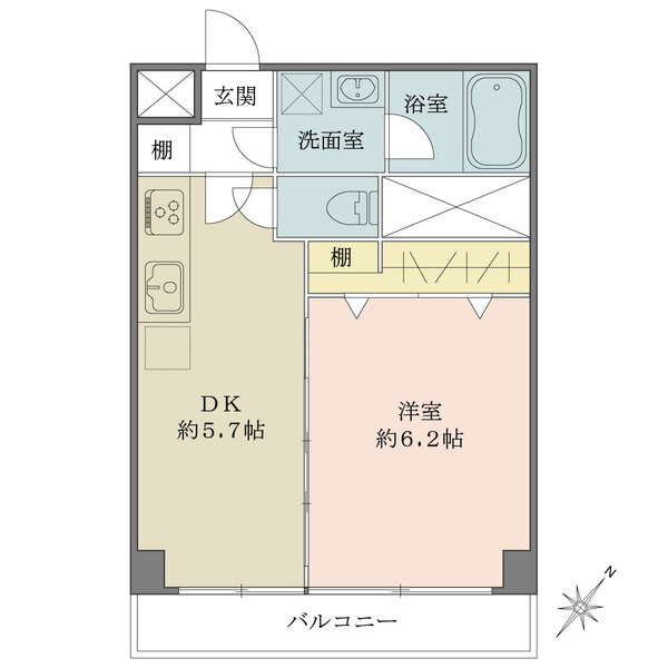 DKと洋室は可動式の間仕切りで繋がっています。ライフシーンに応じて空間の使い分けが可能な間取りです。