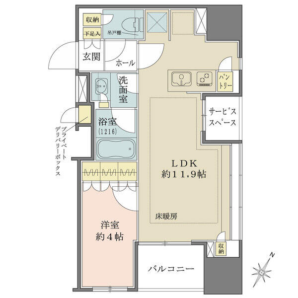 開放的な南東・北東角住戸。LDKは2面採光設計、LDに床暖房有り。各居室、洗面室などに収納付きです。