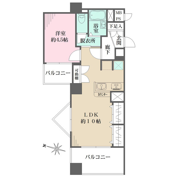 2面バルコニーの明るいお部屋です