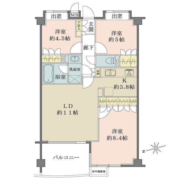 LDは西向きバルコニーに面し、陽当り・通風良好です。各洋室の収納や廊下収納など、収納も豊富です。