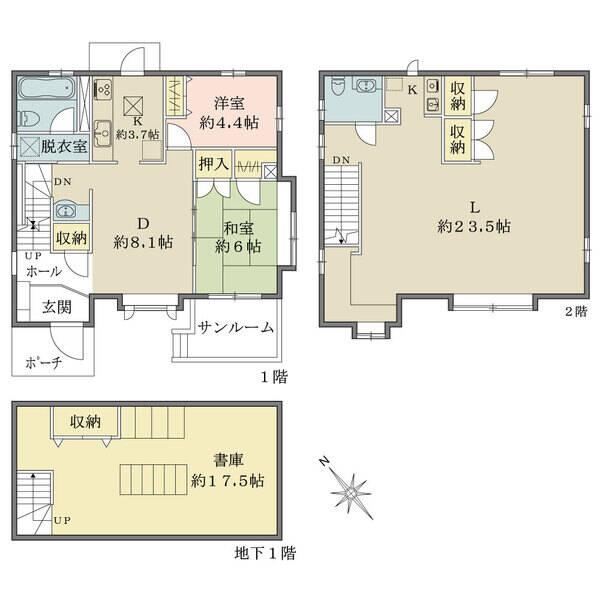 1階にDK、2階にLDKが設けられています。各階のキッチンは、独立空間。各階にトイレがございます。