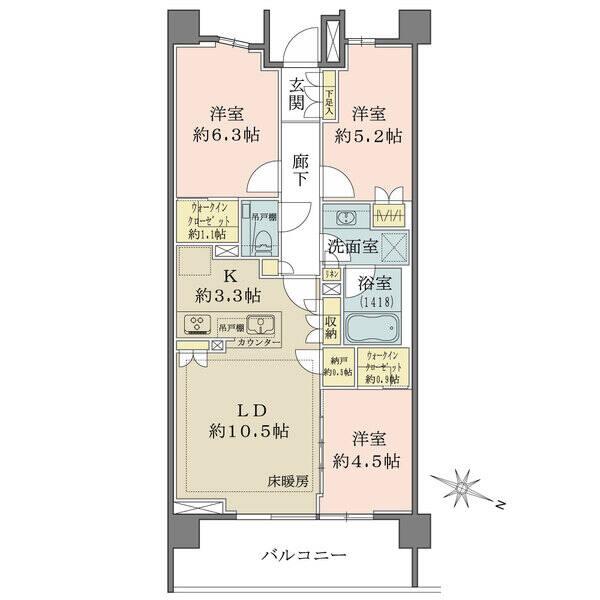 LDKは洋室と一体利用で約18.3帖の空間。2か所のウォークインクローゼットや納戸など収納豊富です。