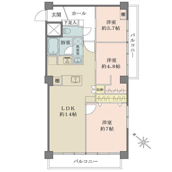 南東＆南西角部屋・使い勝手のよい3LDK・全部屋窓付き・明るいお部屋です