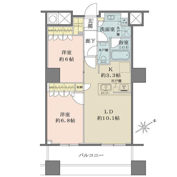 1LDKから2LDKに間取り変更、南東向きのため日当たりは良好です。
