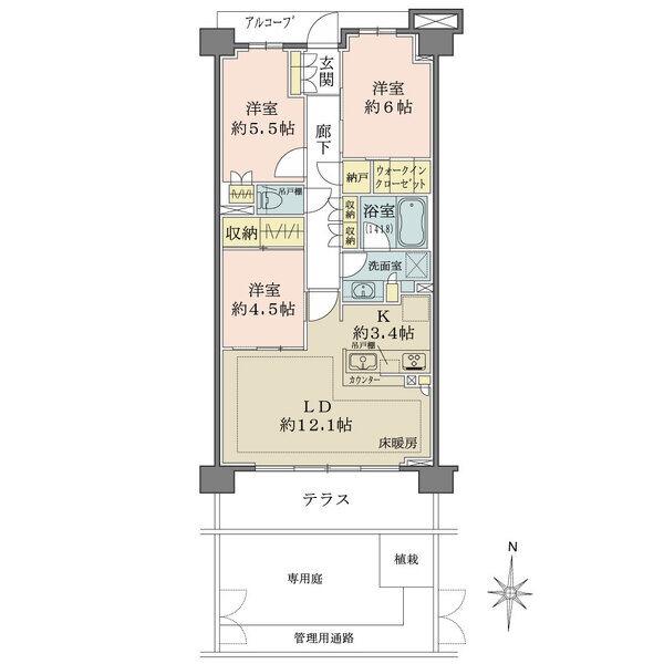 広々としたテラス・専用庭が広がる、陽当り良好な住戸。ウォークインクローゼットなど、豊富な収納有。