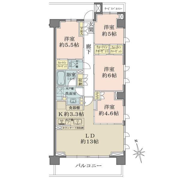 プライベート性の高い三方角住戸。開口部が広く、開放感に満ちた設計。ウォークインクローゼット3箇所有。