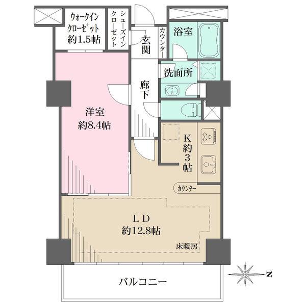 新宿新都心のビル群を望め、眺望良好。東向き住戸につき、陽当たり良好。