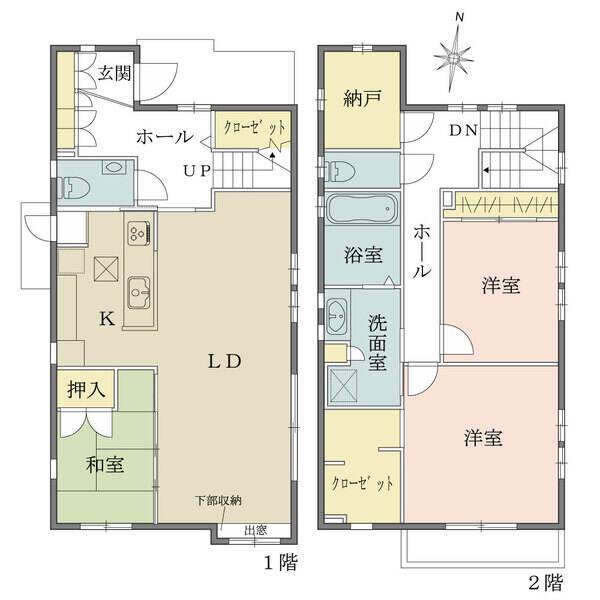 LDKは19帖超、洋室2室は7帖超と、広さにゆとりのある住まいです。屋根裏収納など、豊富な収納付き。
