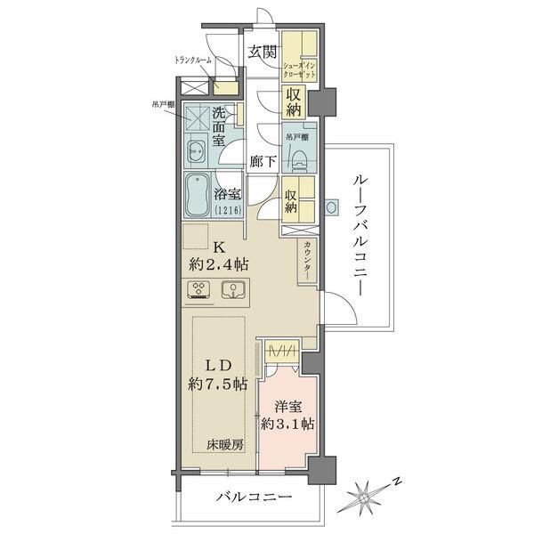 0.4m2のトランクルーム・SIC・物入も備わっており、収納力に優れております。
