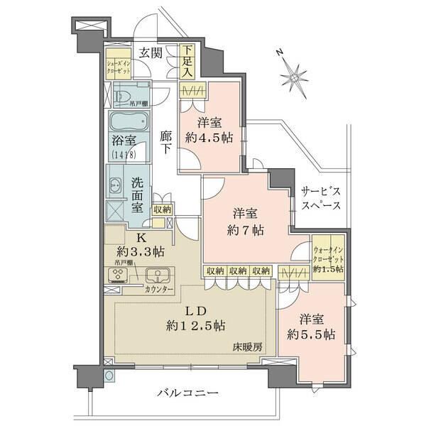 陽当り・眺望良好な角住戸。ウォークイン・シューズインクローゼットや廊下収納、リビング収納等収納充実。
