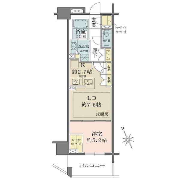 WIC（約0.9帖）・SIC（約0.5帖）・大型物入３箇所等、収納豊富な1LDKの間取り