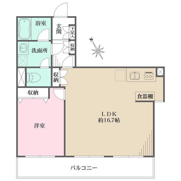 廊下部分が短く、住空間が確保された間取りです。LDKはゆとりある約16.7帖。全居室収納付き。
