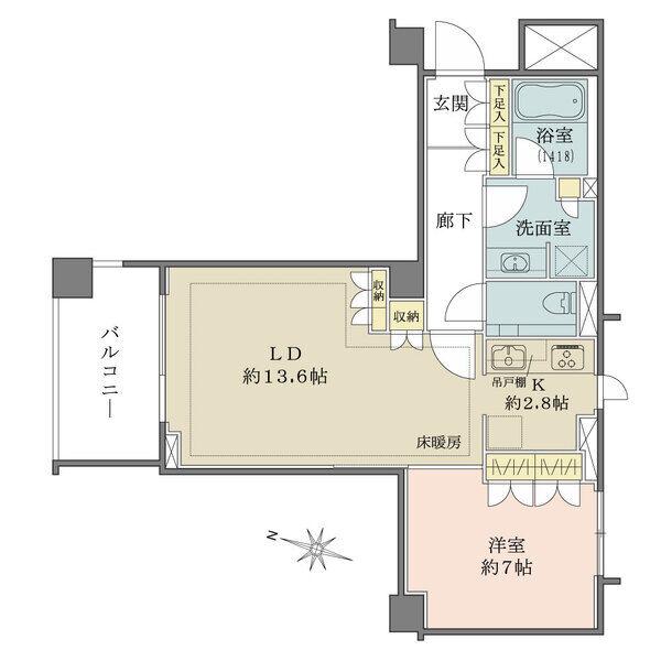 洋室＆LD部分の収納やリネン庫、下足入など収納豊富。キッチンは調理に集中しやすい壁付けタイプです。