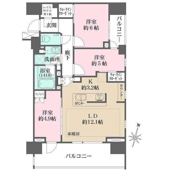 豊富な収納スペース（ウォークインクローゼット×2、シューズインクローゼット、物入等）