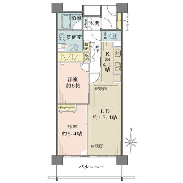 キッチン、洋室約6帖は2WAYアクセスで動線良好。随所に収納有り。玄関はクランクイン設計です。