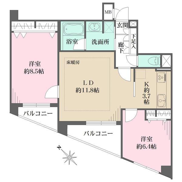LDKは合計約15.5帖。リビングを中心とした間取りで、家族のコミュニケーションが増える住まいです。
