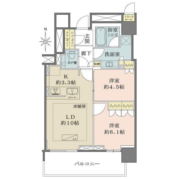 南向き・高層階のため、一日陽が差し込み暖かく、明るいお部屋です。収納も豊富な間取りです。