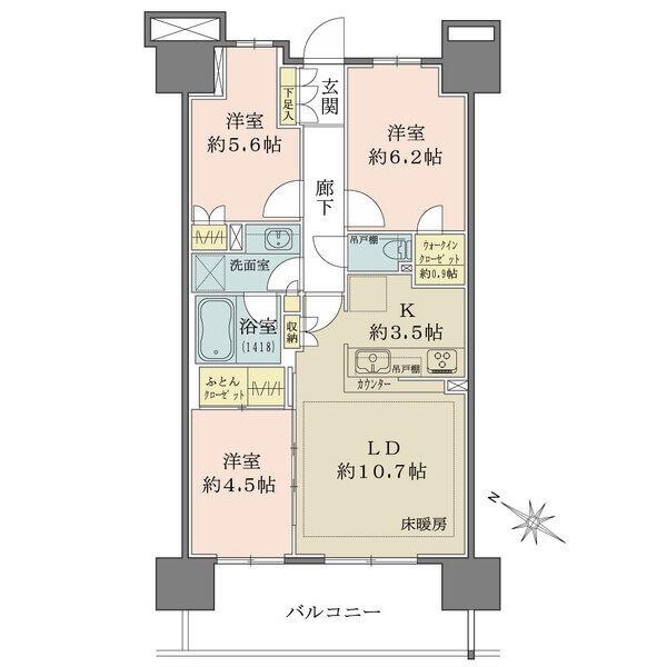 リビング隣接の洋室の扉を開放することで、より広々としたリビングダイニングとしても利用可能な3LDK
