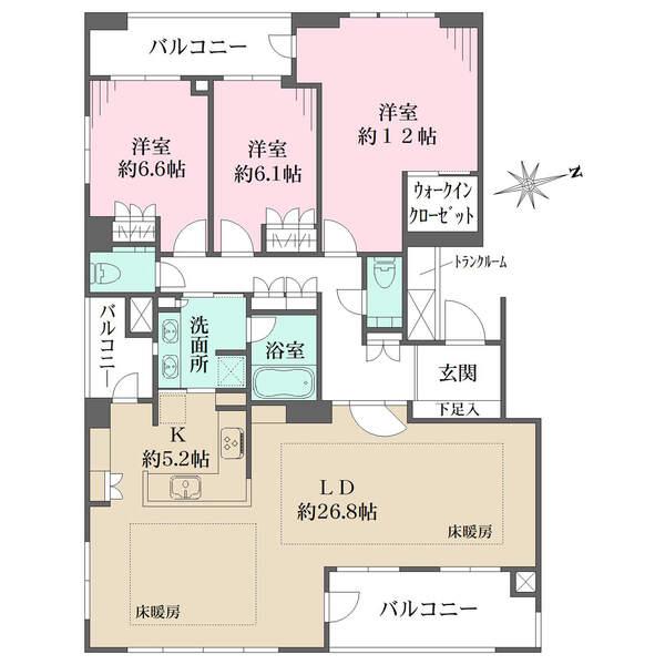 キッチン・洗面所・廊下に繋がる回遊設計。ウォークインクローゼットやトランクルームなど収納が豊富です。