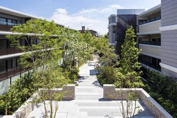 FLOW GARDEN(中庭)、敷地中心部に緑が広がり憩いの空間が広がっております。