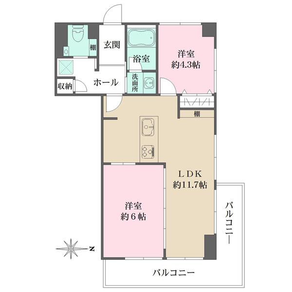 北・東・西の三方角住戸につき、陽当り・通風良好。LDKと約6帖の洋室は、一体利用が可能です。