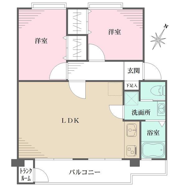 ２LDKの広々とした間取りです。各室きれいな長方形のため家具の配置が自由です。