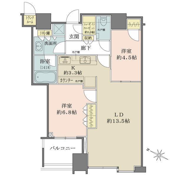 クローゼット、シューズインクロゼット、トランクルーム(専有面積に含む)など収納豊富なお部屋です