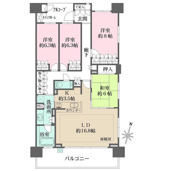 陽当り・通風・眺望良好な南東角住戸。南向きのバルコニーは20帖超のLDKと浴室に面します。収納豊富。