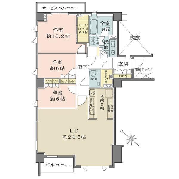 外部から居住空間が見えにくいクランクイン設計が採用されています。玄関前には個別宅配ボックス有り。