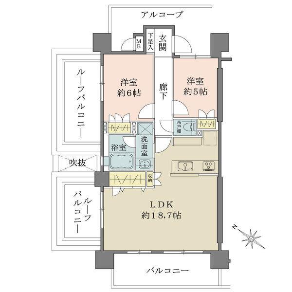 家具配置のしやすいアウトフレームな間取り、2面バルコニーにつき明るく開放的な室内空間