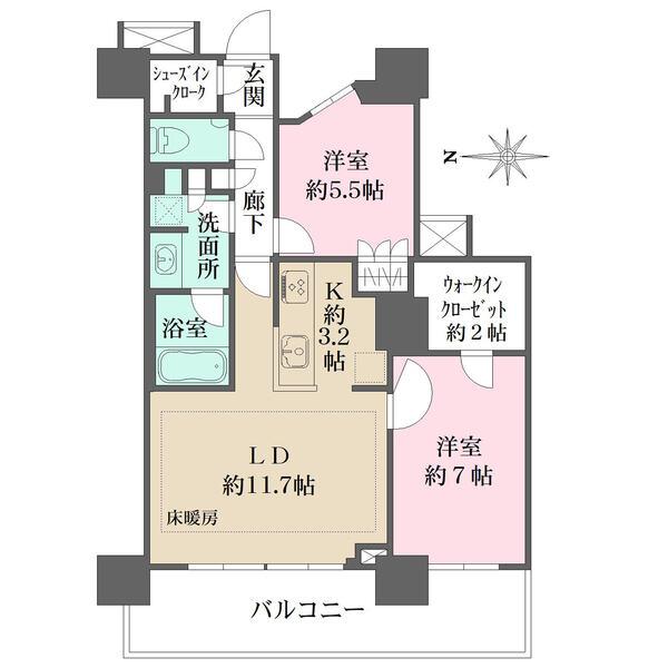 13階部分の西向き住戸。ウォークイン＆シューズインクローゼット等、収納豊富な間取り設計です。