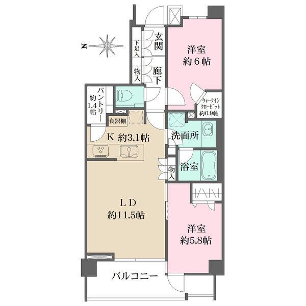 ウォークインクローゼットやウォークインパントリーなど収納豊富。水まわりが集約され、家事動線良好です。