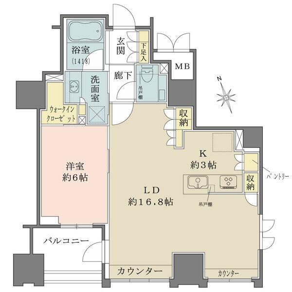 7階部分の南・東角住戸。LD・洋室ともに南向きの明るいレイアウトです。ウォークインクローゼット有り。