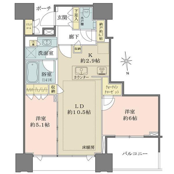 5階部分によりダイナミックパノラマウインドウから、朝潮運河と開放的な眺望を心ゆくまで堪能できます。