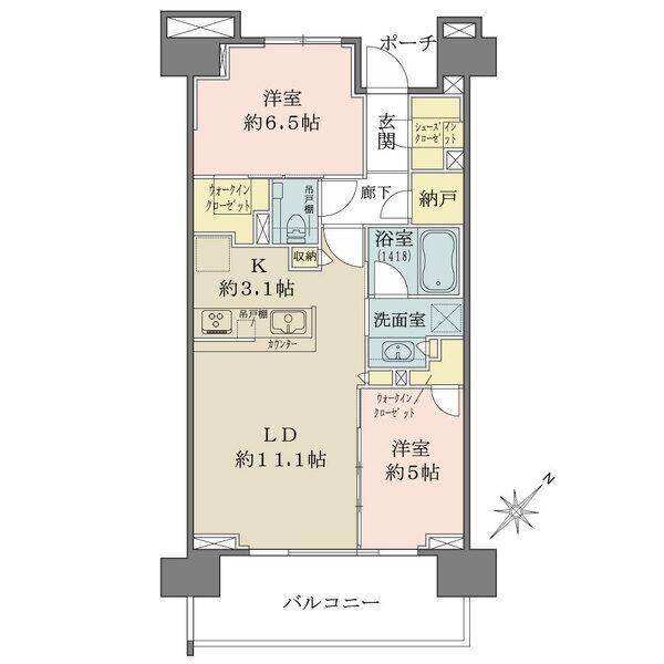 南東向きバルコニーはLDと洋室約5帖に面します。シューズイン・ウォークインクローゼットなど収納豊富。
