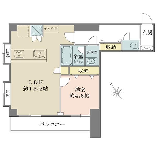 開放的のあるカウンターキッチンのLDKはゆったり約13.2帖。角部屋のにつき陽光が差し込みます。