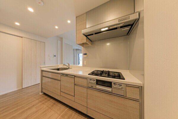 食器洗乾燥機・ディスポーザーなどが備わった、機能性とデザイン性を兼ね備えたシステムキッチンです。