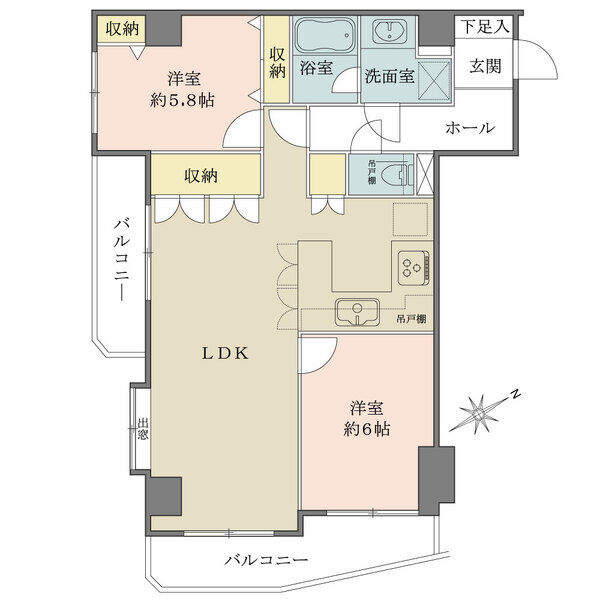 開口部が多いため、明るく開放感のあるお部屋となっております。