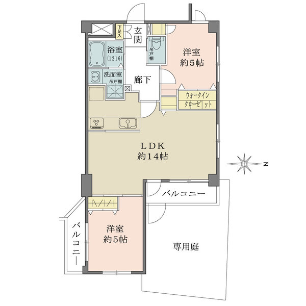 16平米超の広々とした専用庭付き住戸。三方角住戸につき、風通しの良い住まいです。全居室に収納付き。