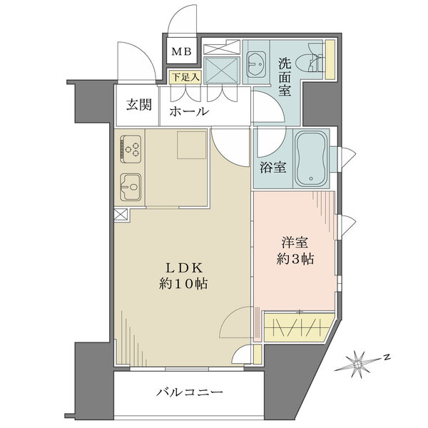 8階部分の角住戸。LDKと洋室はシーンに合わせて一体利用が可能です。随所に収納が設けられています。