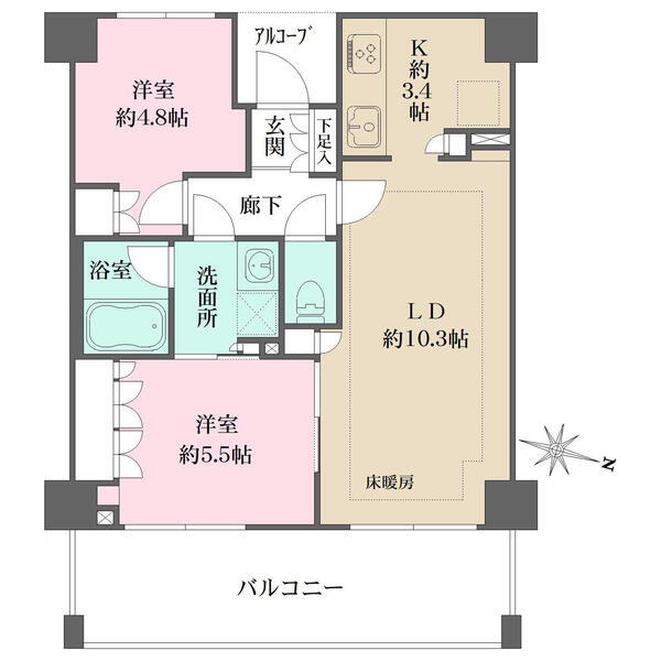 全居室に開口部があり、通風良好です。洗面所は2way設計、生活動線に優れた回遊できる間取りです。