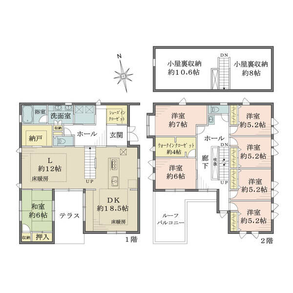 3面採光のLDKは30帖超。テラス、ルーフバルコニーが備わり開放的な住まい。随所に収納有り。