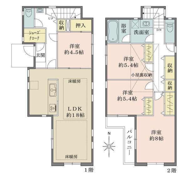 小屋裏収納面積：8.28m2、シューズクローク付