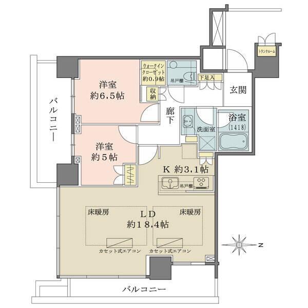 南東角住戸。LDKはワイドスパン＆広々空間。洋室2室が独立した配置で、プライバシーも大切にできます。