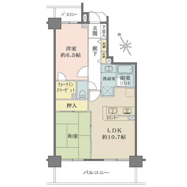 2面バルコニー付きで全居室がバルコニーに面します。ウォークインクローゼットなど収納豊富です。