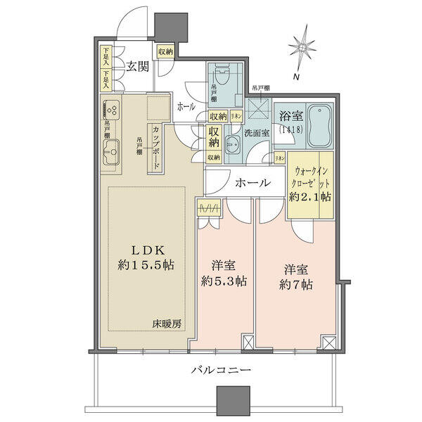 全居室がバルコニーに面する設計。ウォークインクローゼットなど収納豊富。キッチンは2WAY仕様です。