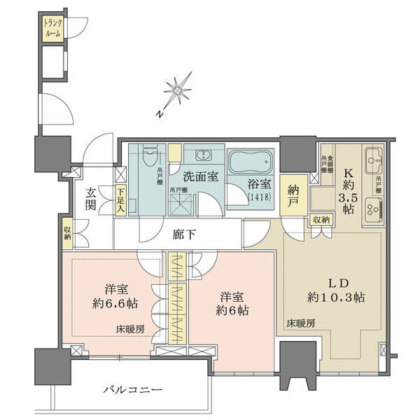 専有面積にはトランクルーム0.69m2を含みます。