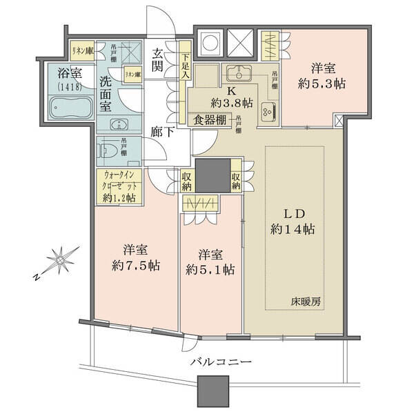 眺望良好／浴室：1416サイズ／ウォークインクローゼット有り／貯湯ユニット置場：0.9m2